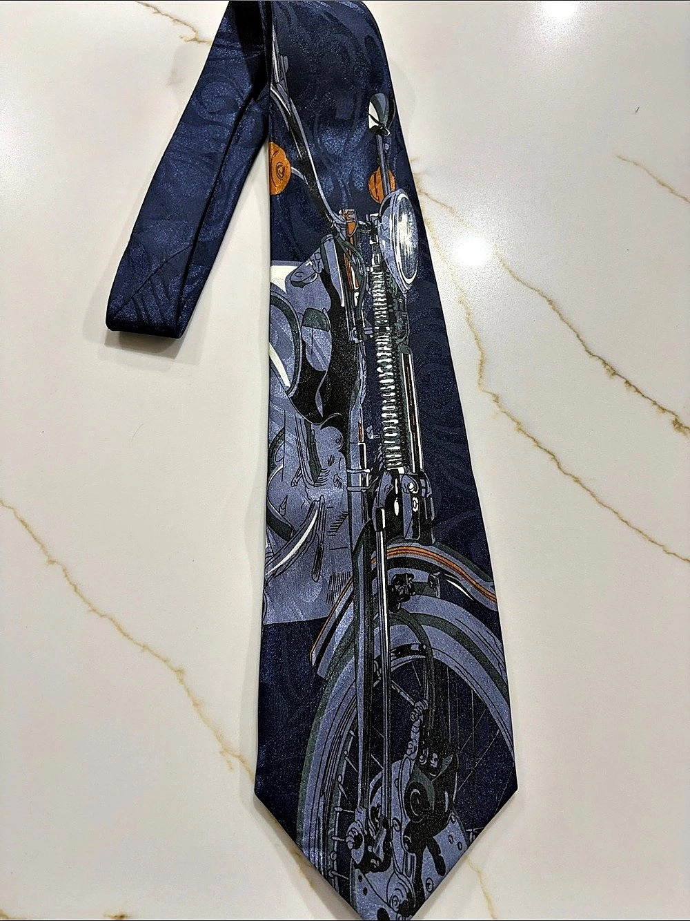 Montebello Motorcycle Silk-Style Tie in Blue & Gray